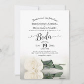 Invitation Rose blanche Romantique espagnol Boda Mariage (Devant)