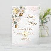 Invitation Rose blanche Romantique Floral Enregistrer la date (Debout devant)
