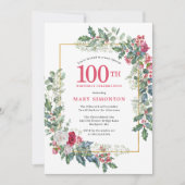 Invitation Rose blanche rouge Floral Holly 100e anniversaire (Devant)