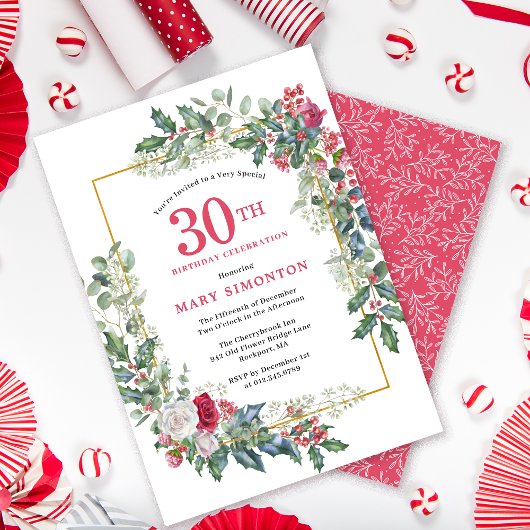 Invitation Rose blanche rouge Floral Holly 30e fête d'anniver