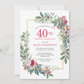 Invitation Rose blanche rouge Floral Holly 40e fête d'anniver (Devant)