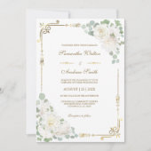 Invitation Rose blanche Sage Vert Mariage or (Devant)