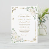 Invitation Rose blanche Sage Vert Mariage or (Debout devant)