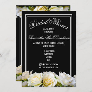 Invitation Rose blanche sur douche noire à fleurs