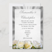 Invitation Rose blanche sur mariage gris argenté (Devant)
