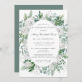 Invitation Rose blanche Végétation d'hiver Funérailles botani (Devant / Derrière)