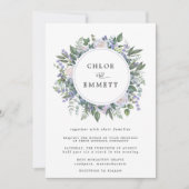 Invitation Rose blanche violet et Mariage de fleurs bleues (Devant)