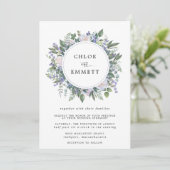 Invitation Rose blanche violet et Mariage de fleurs bleues (Debout devant)