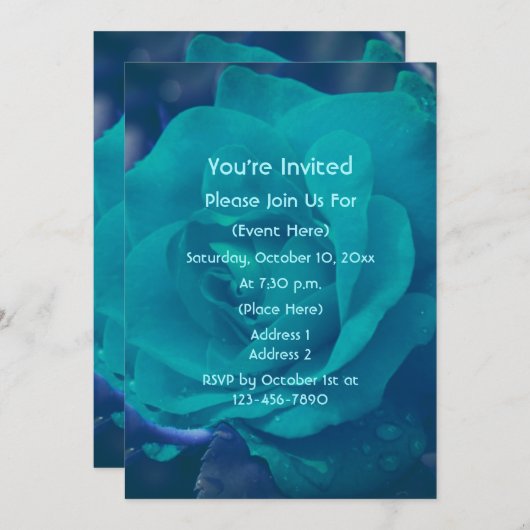 Invitation Rose bleu Aqua (Devant / Derrière)