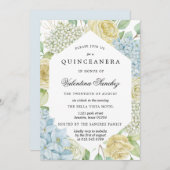Invitation Rose bleu blanc Hydrangea Quinceanera (Devant / Derrière)