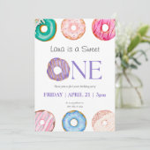 Invitation Rose Bleu Bleu Donut 1er anniversaire (Debout devant)