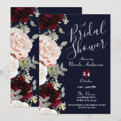 Invitation Rose bleu bleu marine Bourgogne Fête des mariées f (Devant / Derrière)