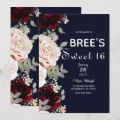 Invitation Rose bleu bleu marine et brun bleu bordeaux 16 (Devant / Derrière)