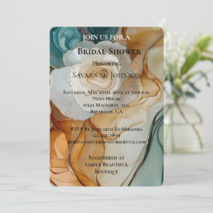 Invitation Rose bleu bleu romantique  or Fête des mariées flo