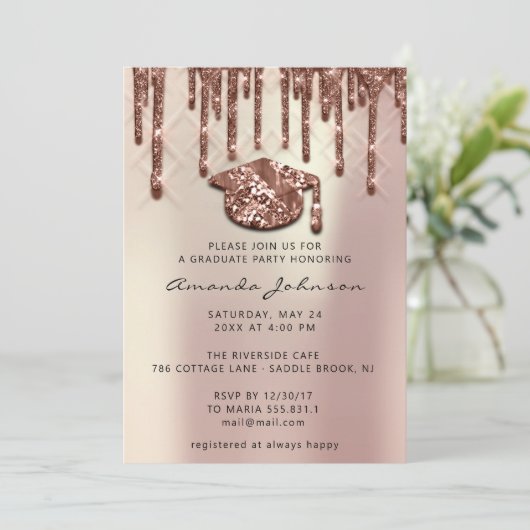 Invitation Rose Bleu Casquette 3D perle (Debout devant)