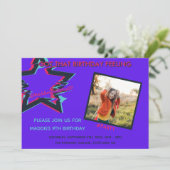 Invitation rose bleu clair néon adolescent photo anniversaire (Debout devant)