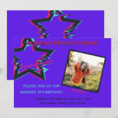 Invitation rose bleu clair néon adolescent photo anniversaire (Devant / Derrière)