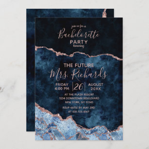 Invitation Rose bleu de la marine Gold Bachelorette Party Inv