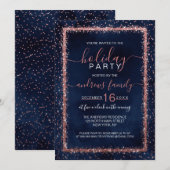 Invitation Rose bleu de la Marine or arrosé Confetti Noël (Devant / Derrière)