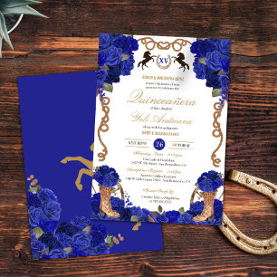 Invitation Rose bleu de la Royal Navy Western Charro Quinceañ