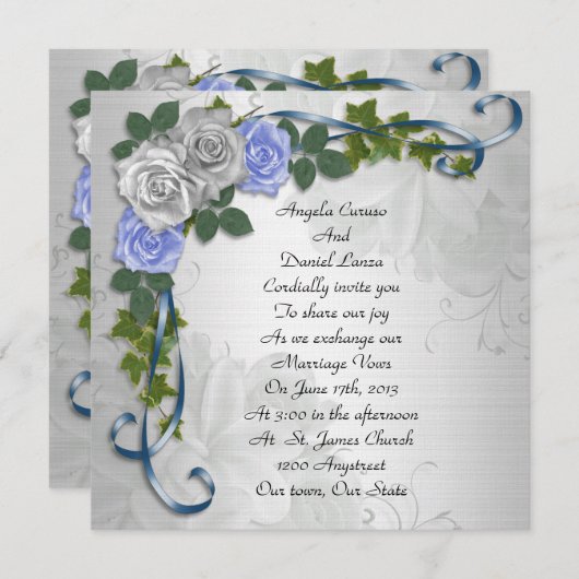 Invitation Rose bleu élégant (Devant / Derrière)