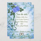 Invitation Rose bleu élégant (Devant / Derrière)