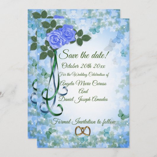 Invitation Rose bleu élégant (Devant / Derrière)