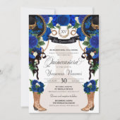 Invitation Rose Bleu élégant Occidental Charro Quinceañera (Devant)