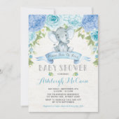 Invitation Rose bleu Elephant Baby shower garçon Jungle (Devant)