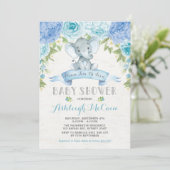 Invitation Rose bleu Elephant Baby shower garçon Jungle (Debout devant)