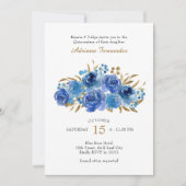 Invitation Rose bleu et feuille or Quinceanera (Devant)