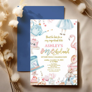 Invitation Rose Bleu Fleur Sauvage Alice Onederland 1er