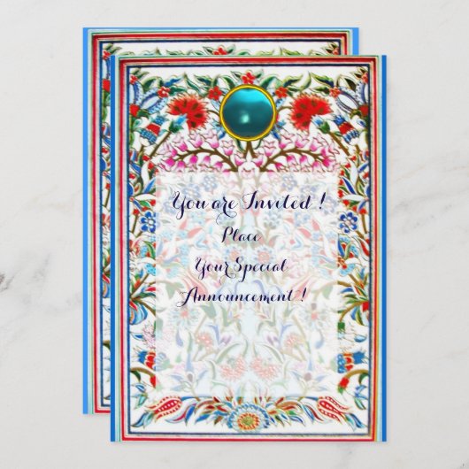 INVITATION ROSE BLEU FLEURS ORIENTALES DOMMASK GEM MONOGRAM (Devant / Derrière)