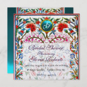 Invitation ROSE BLEU FLEURS ORIENTALES DOMMASK MONOGRAM Pearl (Devant / Derrière)