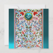 Invitation ROSE BLEU FLEURS ORIENTALES DOMMASK MONOGRAM Pearl (Dos)