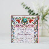 Invitation ROSE BLEU FLEURS ORIENTALES DOMMASK MONOGRAM Pearl (Debout devant)