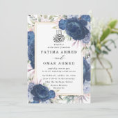 Invitation Rose bleu Floral musulman Mariage musulman (Debout devant)