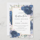 Invitation Rose bleu Floral Nuestra Boda Mariage espagnol (Devant)