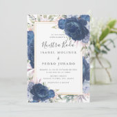 Invitation Rose bleu Floral Nuestra Boda Mariage espagnol (Debout devant)