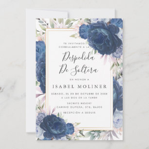 Invitation Rose bleu Floral or Fête des mariées espagnole