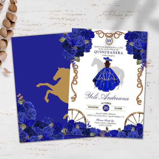 Invitation Rose bleu Floral Ouest Charra Quinceañera