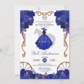 Invitation Rose bleu Floral Ouest Charra Quinceañera (Devant)