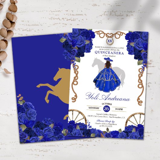Invitation Rose bleu Floral Ouest Charro Quinceañera