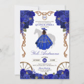 Invitation Rose bleu Floral Ouest Charro Quinceañera (Devant)