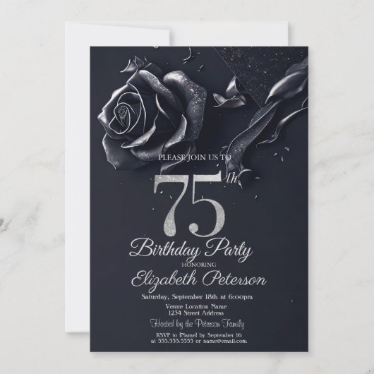 Invitation Rose Bleu foncé Gothique 75e Anniversaire (Devant)