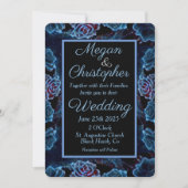 Invitation Rose bleu Gold Leaf Night Sky Mariage (Devant)