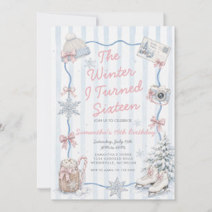 Invitation Rose Bleu L'hiver de mes seize ans d'anniversaire