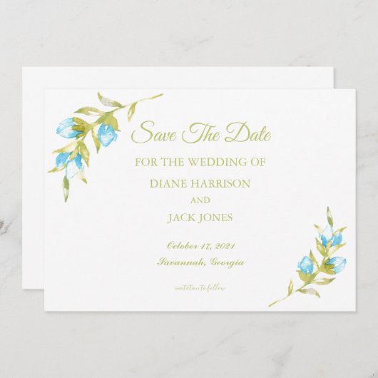 Invitation Rose Bleu Mariage Enregistrer La Date (Devant / Derrière)