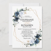 Invitation Rose bleu marine Boho Mariage géométrique (Devant)
