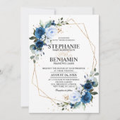 Invitation Rose bleu marine Boho Mariage géométrique (Devant)